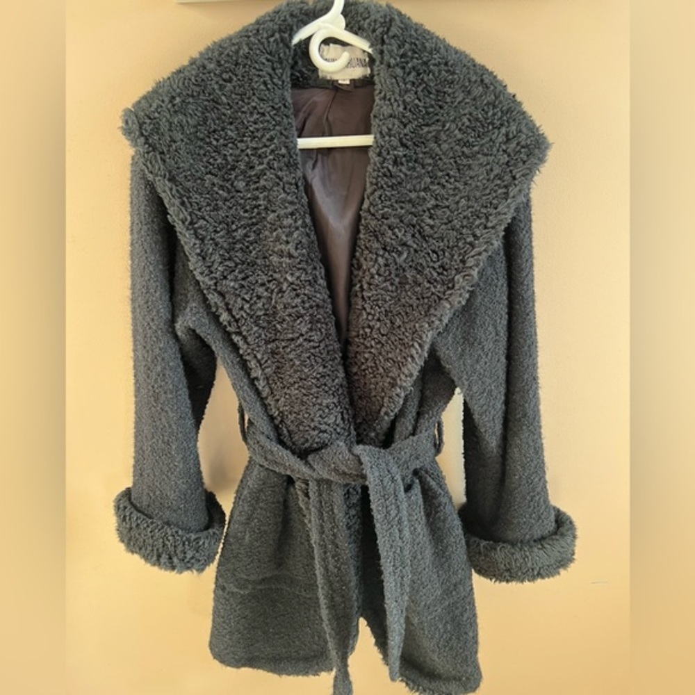 John Caruana Vintage Felted Wool Mid Length Hooded Wrap Coat-UEC